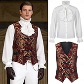 billiga Outfits-Rokoko Renässans Finkostym Skjorta Väst Vampyr Kunglig klädsel Maskeradkläder Herr fantasi Halloween Karnival Prestanda LARP Ren Faire Vuxna Väst Skjorta
