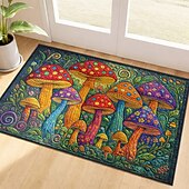 cheap Doormats-Faux-Embroidered Mushroom Doormat Magical Vibrant Forest of Colorful Toadstools Welcome Mat for Entryway
