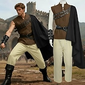 abordables Tenues-Médiéval Renaissance Costume élégant Guerrier Chevalier Viking Déguisement Homme Viking Fantaisie Halloween Carnaval Performance LARP Foire de la Renaissance Adulte Chemise Pantalon Ceinture