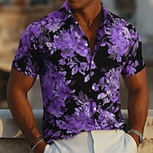  Per uomo Stampa Floreale Fiori tropicali Bagliore al neon Camicia hawaiana estiva Camicia con Bottoni Camicia Aloha Manica Corta Hawaiano Vacanza Abbigliamento mare Estate Primavera Collo ripiegato