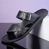 cheap Casual Sandals-Men's Faux Leather Buckle Sandals, Stylish and Comfortable for Resort Wear and Outdoor Events