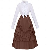 abordables Conjuntos-Conjunto Elegante Medieval Renacimiento Hasta el Tobillo Falda Blusa / Falda Larga Princesas Dama Corte A Disfraz Mujer Fantasía Navidad Víspera de Todos los Santos Feria del Renacimiento LARP Adulto