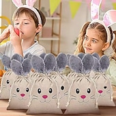 cheap Easter-5/10 Pcs Easter Linen Drawstring Gift Bag, Burlap Bags with Fluffy Bunny Ears, Perfect for Holding Easter Eggs, Cookies, Chocolates, Bunny Party Favor Bags, Easter Candy Egg Hunt for Kids