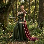 Недорогие Наряды-Набор Средневековый Эпоха возрождения маскарадный В пол Платья Наручи Броня плечей с аксессуарами Без рукавов Эльф фея Маскарадный костюм Жен. Хэллоуин Карнавал