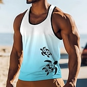 abordables T-shirts tropicaux de vacances-Camiseta sin mangas con estampado de tortuga marina, flor de hibisco, estilo hawaiano tropical, estilo náutico, degradado, cuello en U, para verano, playa, vacaciones, surf, ropa informal, tallas S,
