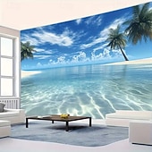 cheap Ocean Beach Tapestry-Beach Scene Tapestry Vibrant Palm Trees and Crystal-Clear Ocean Perfect Wall Decor for Living Room Bedroom or Coastal Home Decor