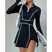 economico Abbigliamento Tennis da donna-Per donna Tinta unita Abito da tennis con pantaloncini Abito sportivo Manica Lunga Con zip Tasca Elastico Traspirante Tennis Corsa Fitness Collo Alto Vestito Tuta Nero Abbigliamento da tennis