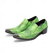 baratos Mocassins de couro premium-Mocassins masculinos em couro legítimo verde com estampa de cobra, elegantes sapatos sem cadarço para casamentos, calçados estilosos para noivos e convidados.