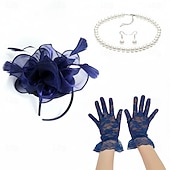 economico Fascinatori &amp; Cappelli-Set Derby Guanti Copricapo Collana con accessori Costume Per donna Mascherata Matrimonio Ascot Festival delle corse di cavalli Adulti Copricapo Guanti Orecchini