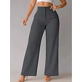 baratos perna larga e cintura alta-Mulheres Perna larga chinês Elegante Moda Roupa de rua Comprimento total Cintura Alta Tecido Confortável Macio Micro-Elástica Ao ar livre Escritório Rua Azul Preto Branco Marron Primavera Outono