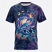 T-shirt retrò anni '90 con grafica 3D, motivo: delfino cosmico, orca, spazio, galassia, maglietta da uomo viola tie-dye con tema marino, abbigliamento, abbigliamento, s m l xl xxl xxxl