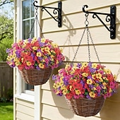  24 csokor művirág kültéri és beltéri használatra, műanyag művirágok százszorszépekkel és eukaliptusz levelekkel otthoni kerti dekorációhoz, verandára, ablakládába (mix fukszia lila színben)