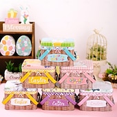 cheap Easter-Easter Bunny Tin Carry Basket, Colorful Metal Rabbit Storage Box with Handle, Creative Easter Decoration Treat Gift Container