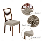  4 ks/1 sada potahů na sedadla do jídelny, elastické žakárové pruhy, kostkovaný design, dvojitý elastický potah na stoličku s přezkou a jazykem, protiskluzový potah na polštář na židli, sada pro