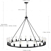 Χαμηλού Κόστους Δαχτυλίδι &amp; Στρογγυλή Σχεδίαση-led πολυέλαιος μαύρος σε ρόδες 20 φωτός μεγάλος στρογγυλός ρουστίκ πολυέλαιος εξοχής βιομηχανικό φωτιστικό για τραπεζαρία σαλόνι κουζίνα νησί φουαγιέ