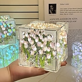 お買い得  装飾ライト-造花 DIY チューリップ キューブ ミラー ボックス ナイトライト、母の日、誕生日、ロマンチックな装飾のための花のディスプレイギフト &amp;家庭的な雰囲気、組み立てキット
