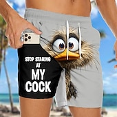  Herr Rolig Anka Rolig Slang Fodrade shorts 2 i 1 simshorts Badshorts Medium Midja Hawaiisk Strandsemester Sidfickor Med kompressionsfoder Elastisk dragsko i midjan Designer Kläder