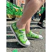  Мужские кроссовки с принтом в виде клевера ко Дню Святого Патрика – стильные. &Удобные парусиновые туфли на шнуровке с зеленым цветочным рисунком, идеально подходящие для празднования Дня Святого