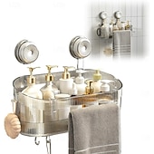 お買い得  収納ラック-ドリル不要の浴室用吸盤収納ボックス、2026アップグレード取り外し可能な浴室用吊り下げ式吸盤収納ボックス、家庭用波形吸盤収納ホルダー、浴室用シャワーキャディ