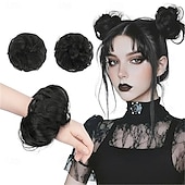 cheap Chignons-2PCs Small Messy Bun Hair Piece for Thin Hair Women Girl Mini Synthetic Elastic Wavy Space-bun Scrunchies Updo Hairpi