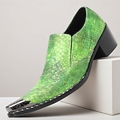 baratos Mocassins de couro premium-Mocassins masculinos em couro legítimo verde com estampa de cobra, elegantes sapatos sem cadarço para casamentos, calçados estilosos para noivos e convidados.