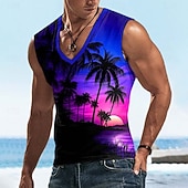 Χαμηλού Κόστους Tropická trička na dovolenou-Ανδρικά Ηλιοβασίλεμα Μπλουζάκι Αμάνικο Κοντομάνικη μπλούζα 3D εκτύπωση Λαιμόκοψη V Πουκάμισο Τροπικό Υπαίθριο Διακοπές Χαβανέζα Θαλασσί Ρουμπίνι Βυσσινί Καλοκαίρι Άνοιξη Ρούχα Τ M L XL XXL XXXL