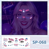  15 Pcs Independence Day Fluorescent Facial Tattoo Patch, American Party Festival Event Waterproof Sweat Disposable Makeup Face Patch