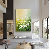 cheap Landscape Paintings-Handmade Green White Floral Texture Painting on Canvas oil painting Abstract Floral Wall Art Modern Textured Wall Art Green Floral Painting Boho Living Room Wall Decor