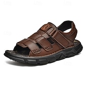 cheap Outdoor Sandals-Men's Faux Leather Velcro Strap Sandals, Breathable and Adjustable for Summer Vacations, Beach Days and Relaxed Casual Wear