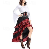 economico Outfit-Set Gotico Medievale Rinascimento Gonna Blusa / Camicia Corsetto Lunghe Pirata Linea ad A Scollo Tondo Costume Per donna Halloween Carnevale Fiera Rinascimentale LARP Festa a tema retrò Adulti