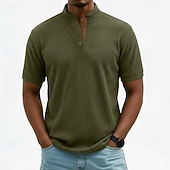billige Cordfløy T-skjorter-Herre Kordfløyel skjorte T-skjorter Kortermet Helfarge عادي Gammeldags stil Henley Knapper Høy krage Henley Avslappet Daglig utendørs Sommer Vår Vår &amp; Vinter Svart kaffe Grå Henley T-skjorte