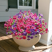 cheap Artificial Flower-12 Bundles Artificial Flowers Morning Glory for Outdoors Fake Plants Outside Decoration, Silk Colorful Flower with Eucalyptus UV Resistant Realistic Faux Flowers for Planter Porch Patio Yard Garden