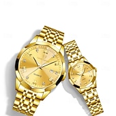 baratos Relógios Quartz-relógios de casal, masculinos &amp;Relógios femininos de luxo e charme, com detalhes em strass, função de calendário, visor com luz noturna, relógios casuais e modernos, acessórios perfeitos para