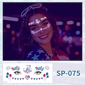  15 Pcs Independence Day Fluorescent Facial Tattoo Patch, American Party Festival Event Waterproof Sweat Disposable Makeup Face Patch