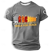  Męski spacer dla pokoju, sylwetka psa aloki i mnichów, grafika serca, odcisk łapy buddyjskiej uważności, czarny T-shirt, krótki rękaw, okrągły dekolt, letnia, swobodna, modna odzież, rozmiary S, M, L,