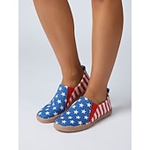  Dames rode en blauwe patriottische slip-on sneakers met vlagprint ter ere van het 250-jarig jubileum van de VS - comfortabele canvas schoenen met vlagprint voor feesten, parades, casual uitjes en