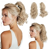 cheap Ponytails-2 PCS Ponytail Extensions Claw Clip Short Pony Tails Wavy Curly Synthetic Hairpieces for Women 12 Inch 14Inch Set