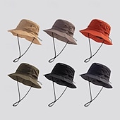 cheap Men's Hats-Unisex Bucket Hat Black Navy Blue Tactel Ruched Drawstring Adjustable Sports &amp; Outdoors Casual Outdoor Solid Color Sun Protection Sunscreen