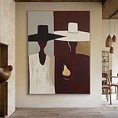 cheap People Paintings-handmade Elegant Minimalist Man and Woman with Hat Modern Figure Abstract Oil Painting For Dining Room Wall Art Decor Gift