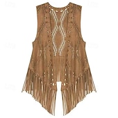 economico Cime-Retrò Vintage Anni '70 Disco Gilet in camoscio Senza maniche Hippie Disco Frangia con nappe Costume Per donna Halloween Carnevale Mascherata Festival Musicale Performance Parata dell'Orgoglio Adulti