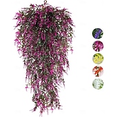 baratos Flor artificial-Conjunto de 4 arranjos de flores artificiais para pendurar, trepadeiras artificiais para exterior, resistentes aos raios UV, decoração de fundo para jardim, varanda, janela, pátio, vasos suspensos,