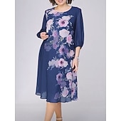economico Abiti floreali-Per donna Abito Midi Abito a Tubino Vacanza Casual All'aperto Uscire Vestibilità comoda Floreale Mezza Manica Girocollo Blu Blu chiaro Nero Estate Primavera Autunno