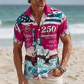  Hombre 4 de julio, 250 aniversario de Estados Unidos Estatua de la Libertad Bandera de EE. UU. Camisa Abotonar la camisa Manga Corta Patriótico Exterior Festivos Verano Primavera Cuello Vuelto