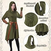 voordelige Outfits-Set Retro vintage Middeleeuws Renaissance Jurken Wapens en Harnassen Ceintuur met accessoires Lange Mouwen Fee Kostuum Dames Halloween Carnaval Maskerade Renaissance beurs Retro themafeest Volwassenen