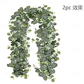 economico Fiore finti-4 mazzi di ghirlande di eucalipto artificiale da 5,9 piedi, ghirlande di finto dollaro d'argento, viticci con fiori bianchi, piante finte sospese in bosso per matrimoni, feste in casa, tavoli,