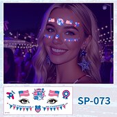  15 Pcs Independence Day Fluorescent Facial Tattoo Patch, American Party Festival Event Waterproof Sweat Disposable Makeup Face Patch