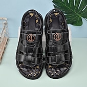 cheap Outdoor Sandals-Men's Faux Leather Velcro Strap Sandals, Breathable and Adjustable for Summer Vacations, Beach Days and Relaxed Casual Wear