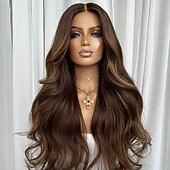 cheap Human Hair Lace Front Wigs-Remy Human Hair 5x5 Closure 13x4 Lace Front Wig Free Part Brazilian Hair Wavy Brown Wig 150% 180% Density with Baby Hair Ombre Hair Highlighted / Balayage Hair 100% Virgin Glueless For Women Long
