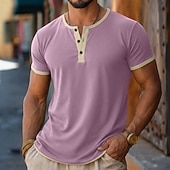 abordables Camisetas casuales de hombre-Hombre Camiseta Henley Shirt Tee Camiseta superior Manga Corta Bloque de color Moda Design Básico Ligero Bloque de Color Henley Casual Vacaciones Calle Verano Primavera Negro Marrón Camiseta Henley