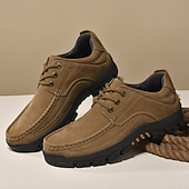 abordables Zapatos Informales con Cordones-Zapatos con cordones de piel sintética de ante color caqui para hombre, zapatillas informales antideslizantes y resistentes para senderismo y actividades al aire libre.